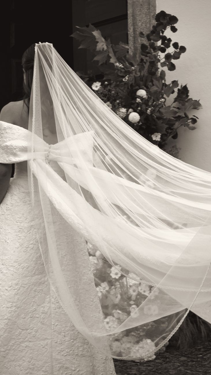 Veil falling over a white gown