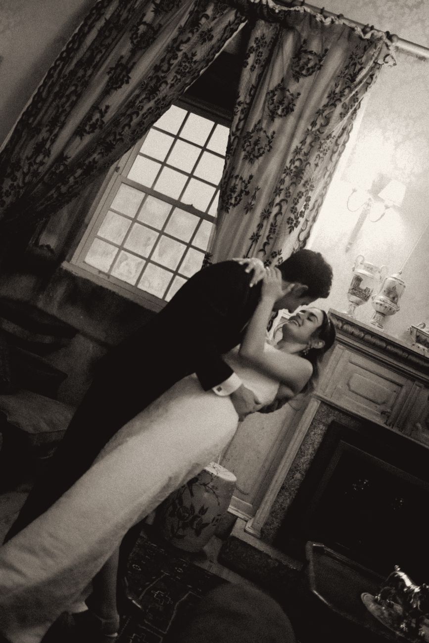Couple dancing in a palace room
